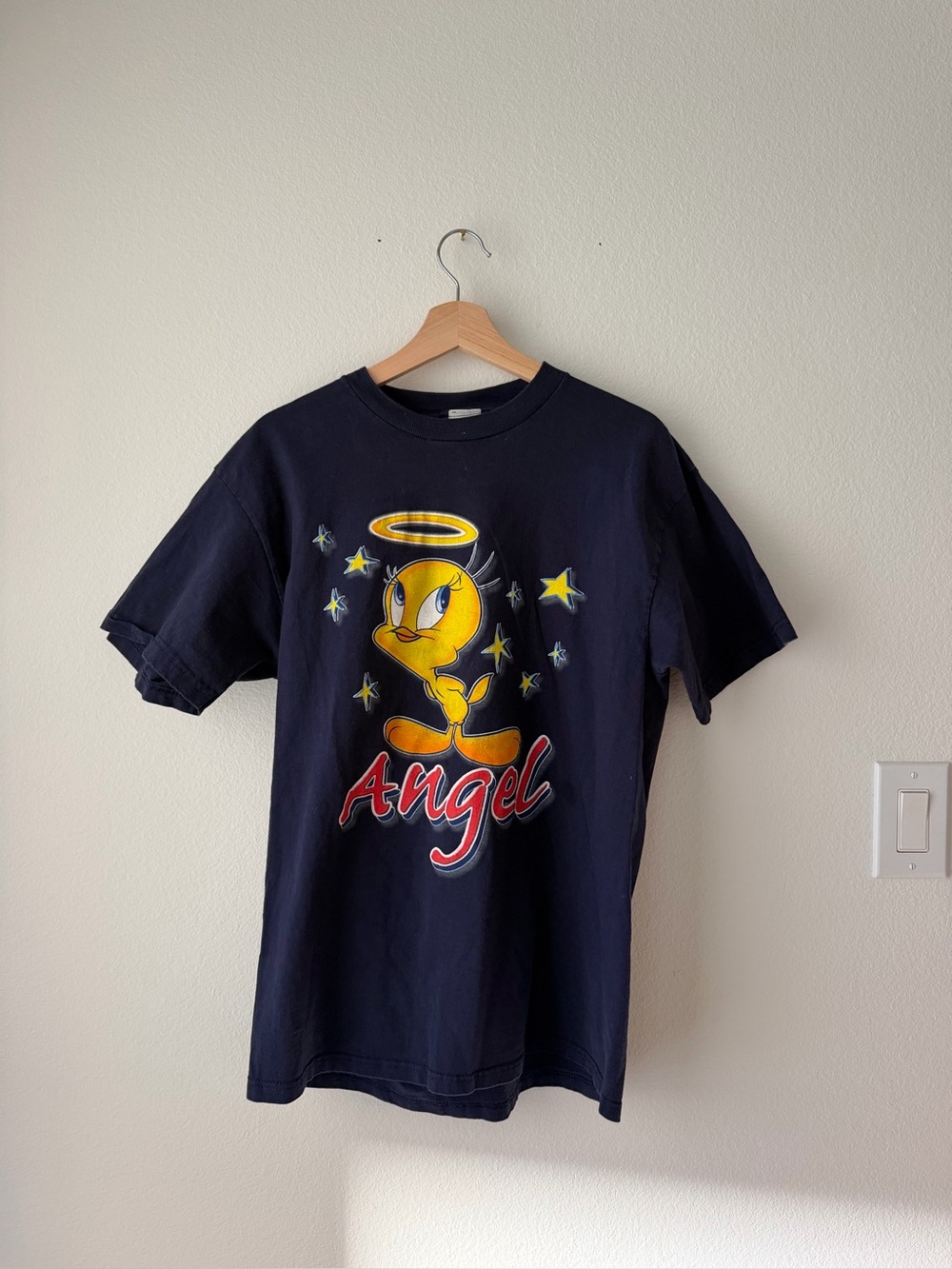 Vintage Tweety Angel Graphic Tee - Black
